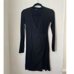 Black Long Sleeve Cotton Wrap Dress XS
